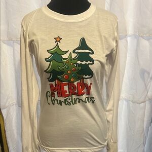 Cream Christmas Tree Long Sleeve Tee